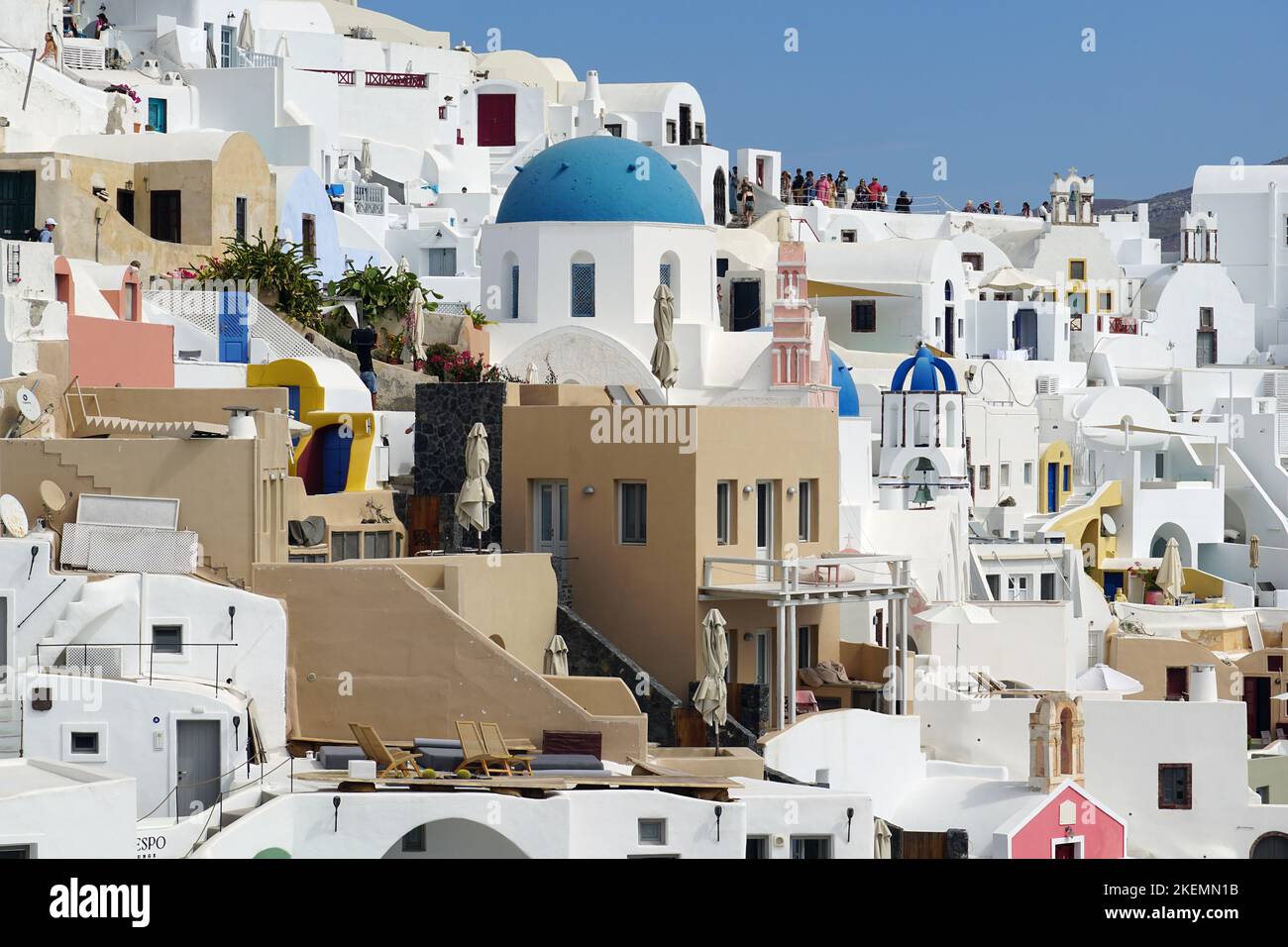 View, Oia o Ia, (Pano Meria), Santorini, Grecia, Europa Foto Stock