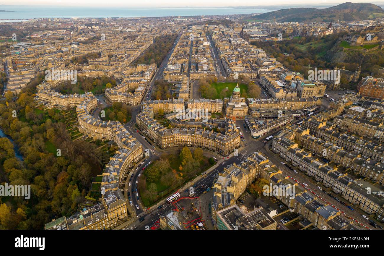 Veduta aerea della città nuova di Edimburgo, patrimonio dell'umanità dell'UNESCO, Scozia, Regno Unito Foto Stock