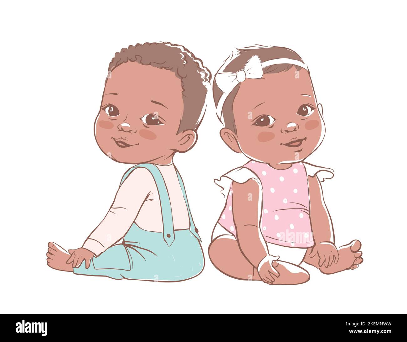 Un ragazzino carino e una ragazza sono seduti e sorridenti. Bambino attivo 3-12 mesi Illustrazione Vettoriale