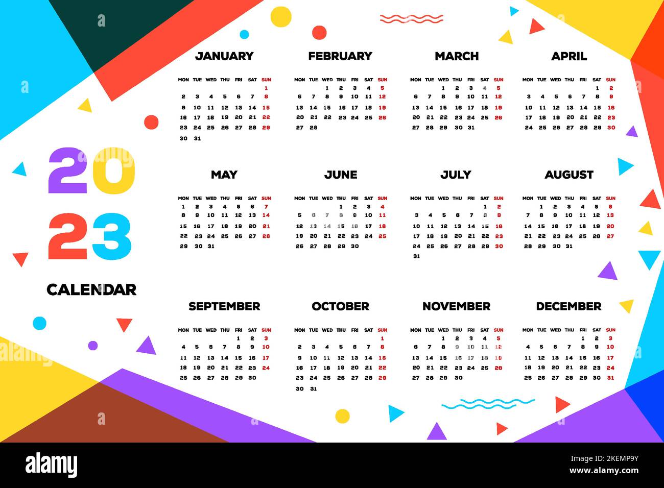 2023 nuovo calendario modello di anno moderno stile di design Illustrazione Vettoriale
