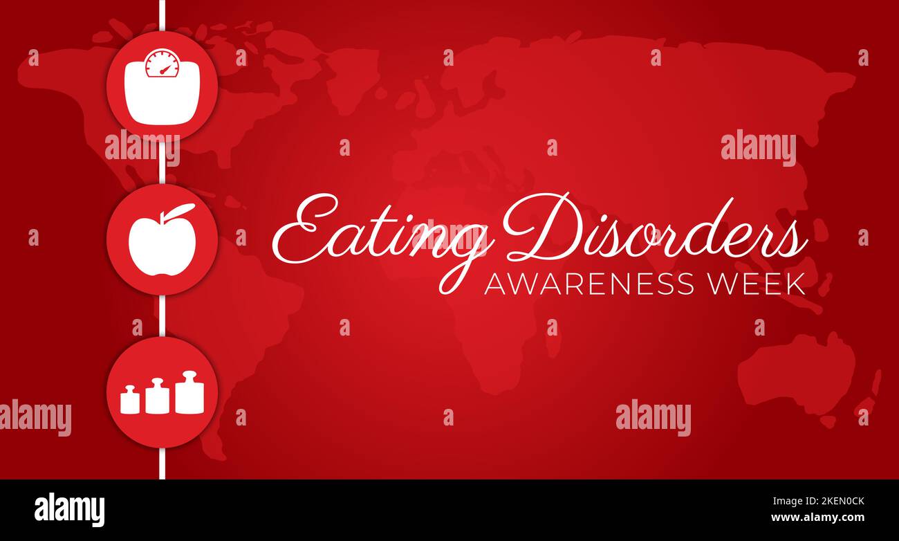Settimana di consapevolezza dei disturbi alimentari rossi Illustrazione con icone Illustrazione Vettoriale