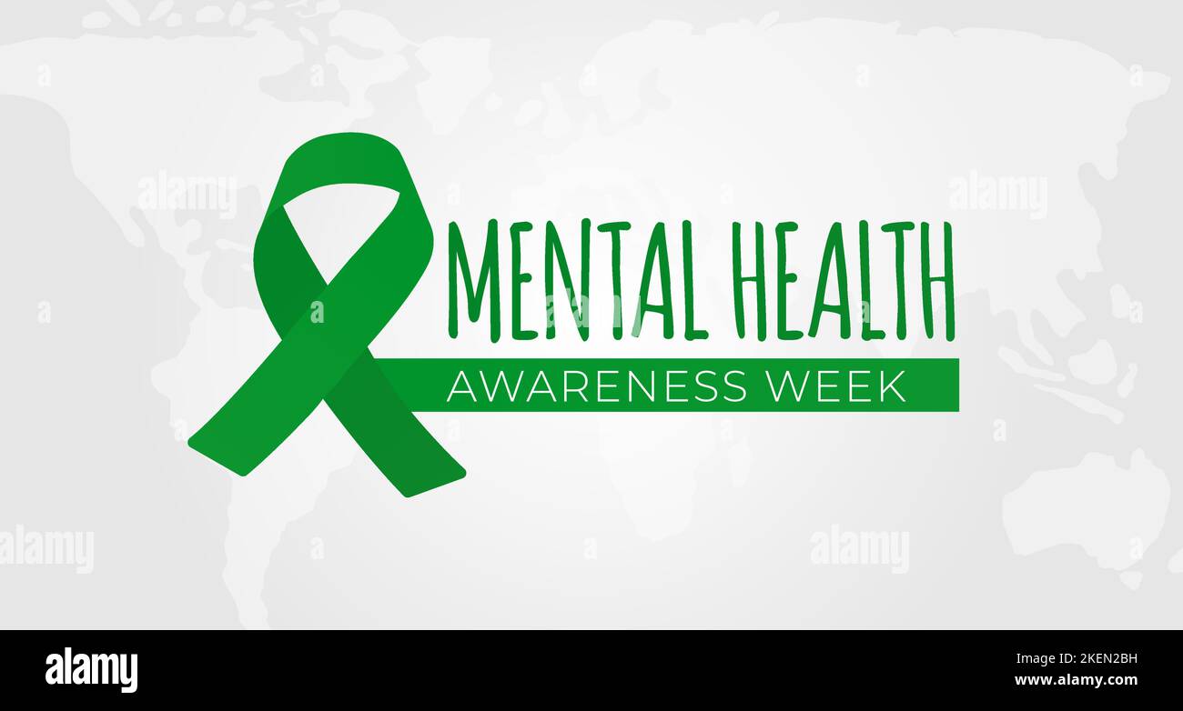 Illustrazione della settimana di consapevolezza della salute mentale con il nastro verde Illustrazione Vettoriale
