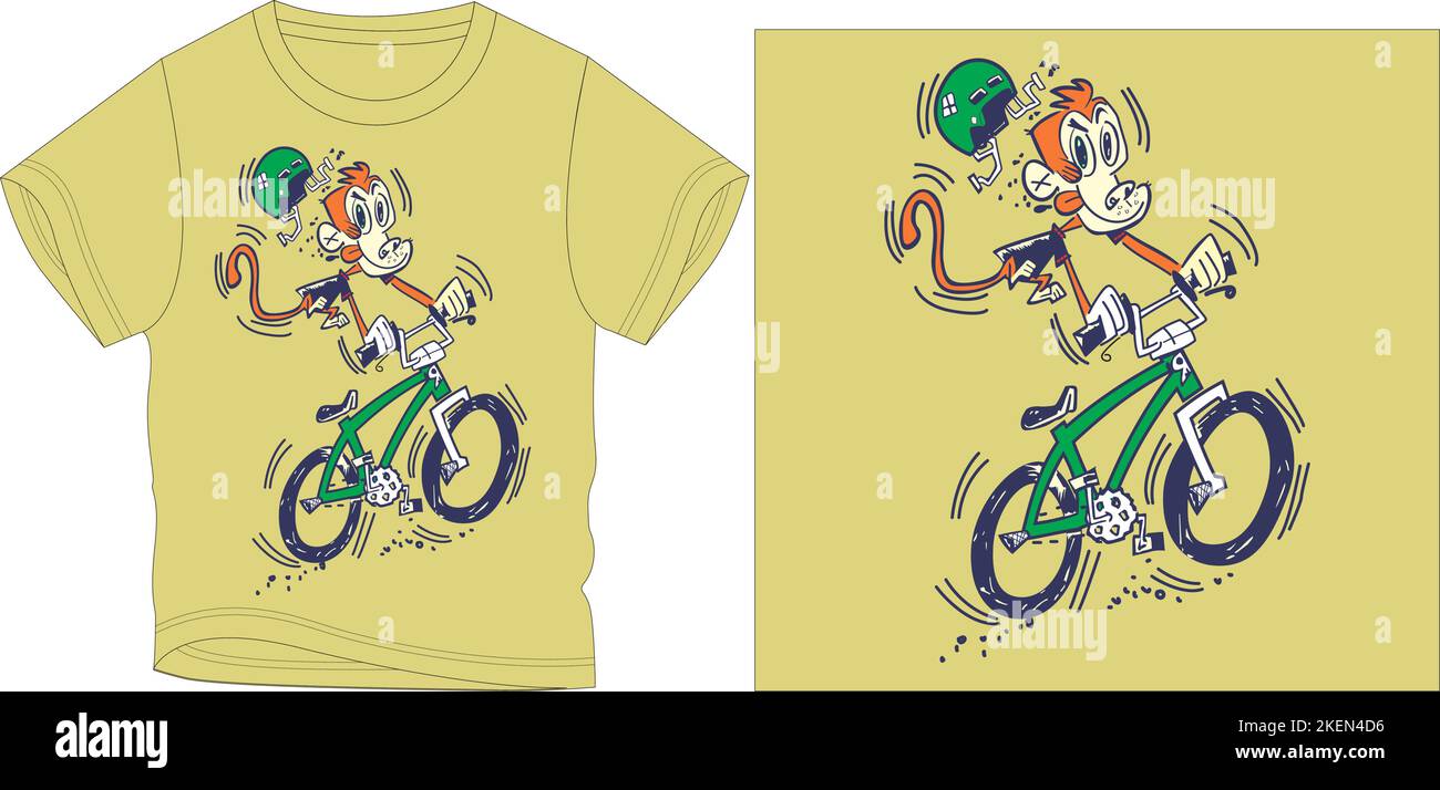 monkey riding bike t shirt grafica disegno vettoriale illustrazione file digitale Illustrazione Vettoriale