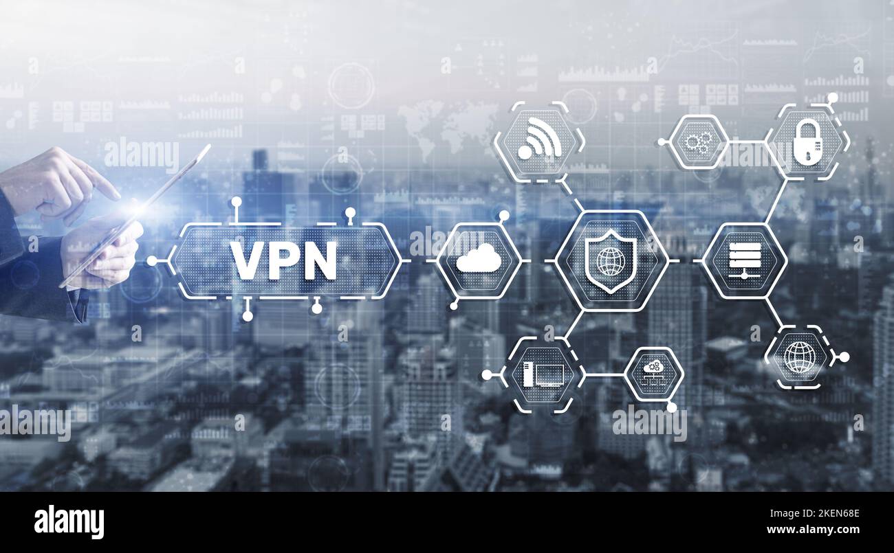 VPN di rete privata virtuale. Offre agli utenti privacy, anonimato e sicurezza creando una connessione di rete privata su una rete pubblica Foto Stock