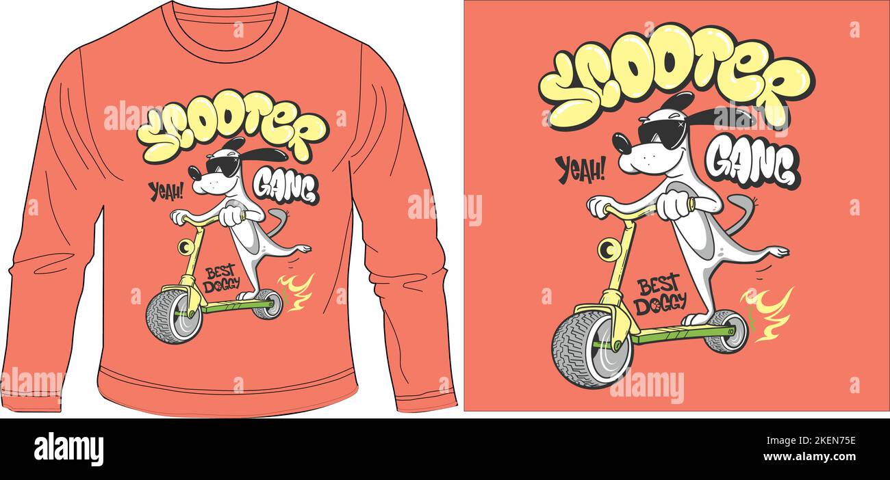 Scooter gang t shirt grafica disegno vettoriale illustrazione digitale file stampa schermo, abbigliamento bambini, moda bambini, vettore, arte vettoriale, tee grafiche, grafica Illustrazione Vettoriale