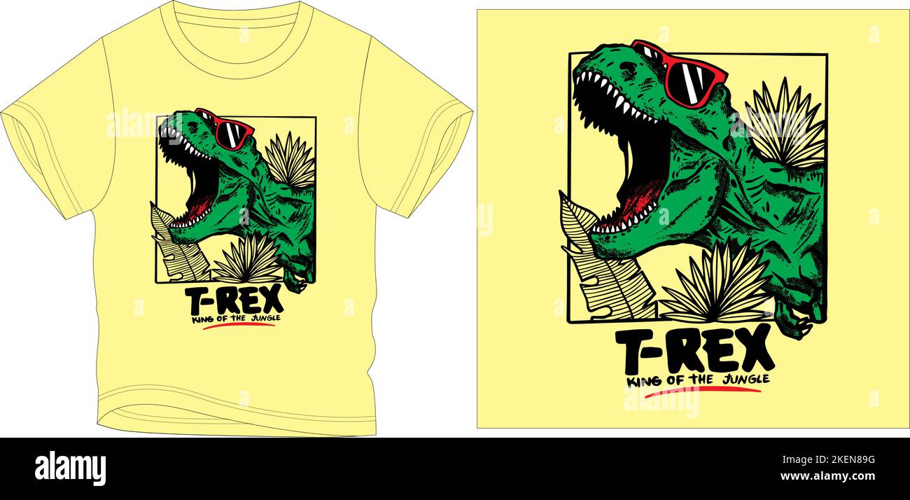 t rex dino king of Jungle t shirt grafica disegno vettoriale illustrazione digitale tee file, t shirt grafica, t shirt serigrafia, abbigliamento bambini, fash bambini Illustrazione Vettoriale