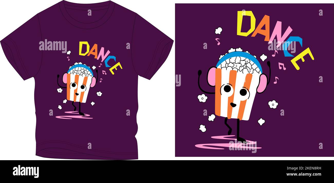 Popcorn dance t shirt grafica disegno vettoriale illustrazione digitale tee file, t shirt grafica, t shirt serigrafia, abbigliamento bambini, moda bambini, vettore, v Illustrazione Vettoriale