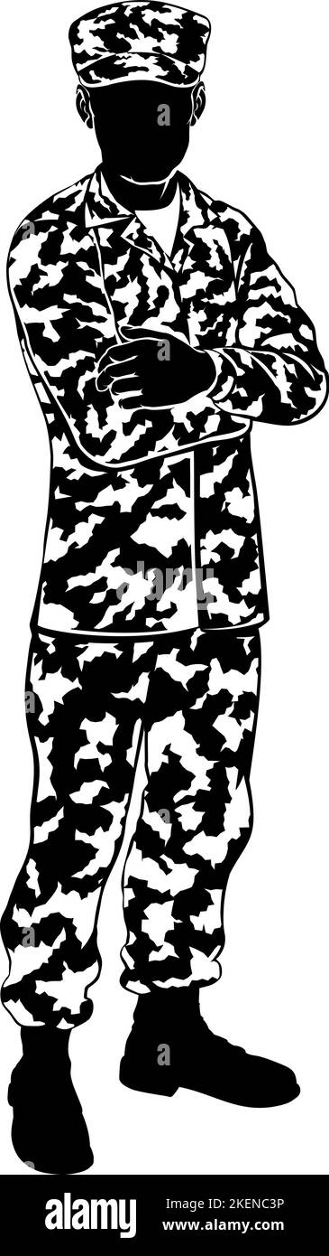 Esercito militare Soldato uomo in Silhouette Illustrazione Vettoriale