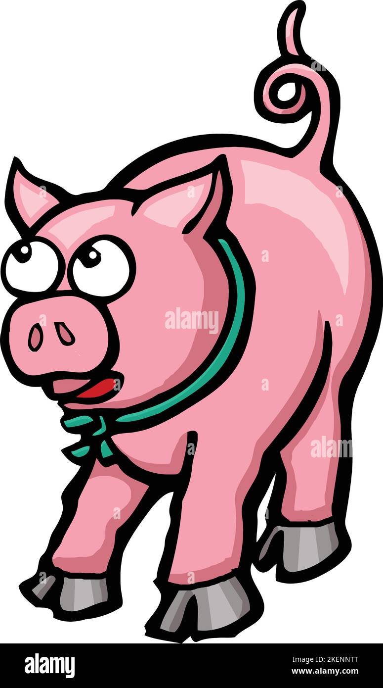 carino cartone animato maiale rosa con colletto Illustrazione Vettoriale
