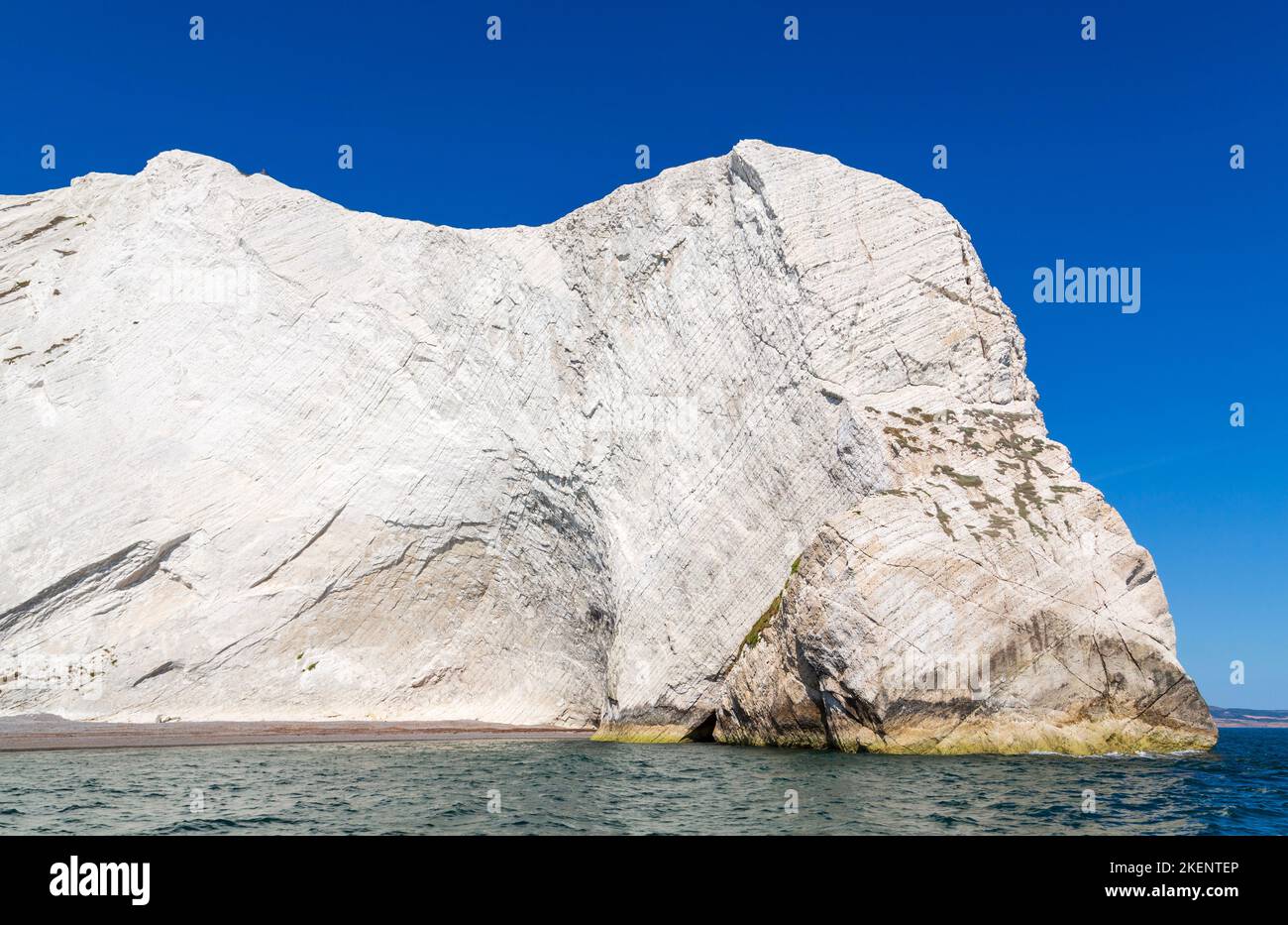 Scogliere bianche di The Needles, Isola di Wight, Hampshire, Inghilterra, Regno Unito Foto Stock