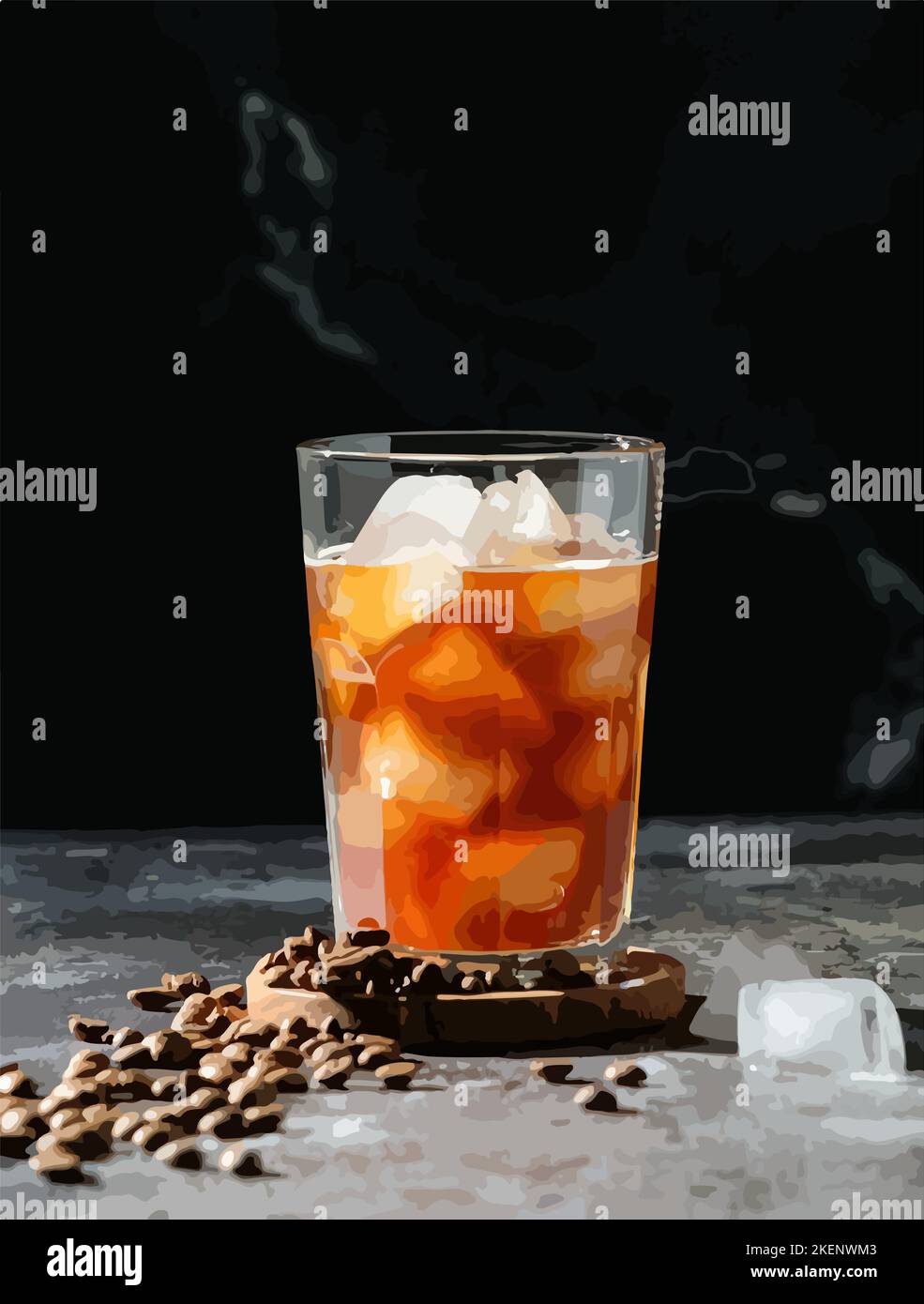 illustrazione stampabile vettoriale di una tazza isolata di caffè ghiacciato con etichetta Illustrazione Vettoriale