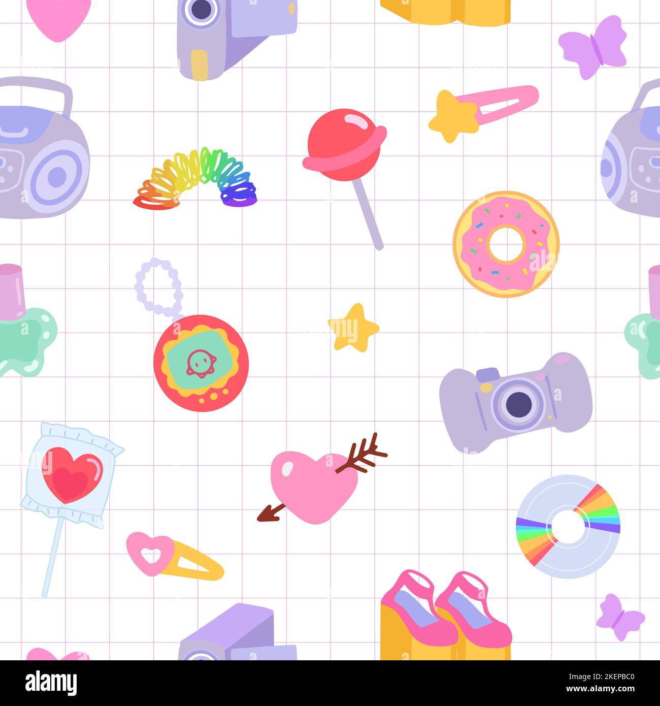 Motivo senza cuciture con Y2K roba 2000s nostalgia Illustrazione Vettoriale