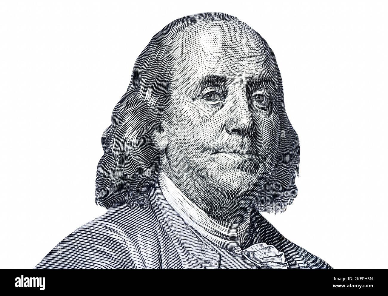 Ritratto di Benjamin Franklin da una banconota da cento dollari americani Foto Stock
