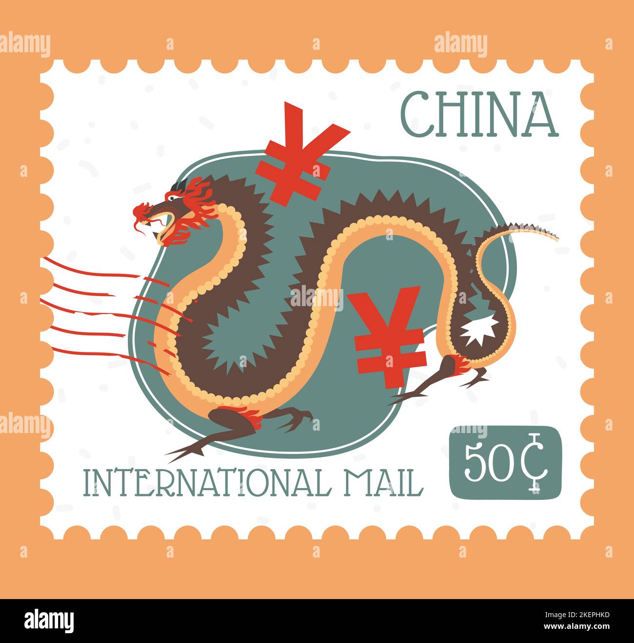Posta internazionale cinese, timbro postale con drago Illustrazione Vettoriale