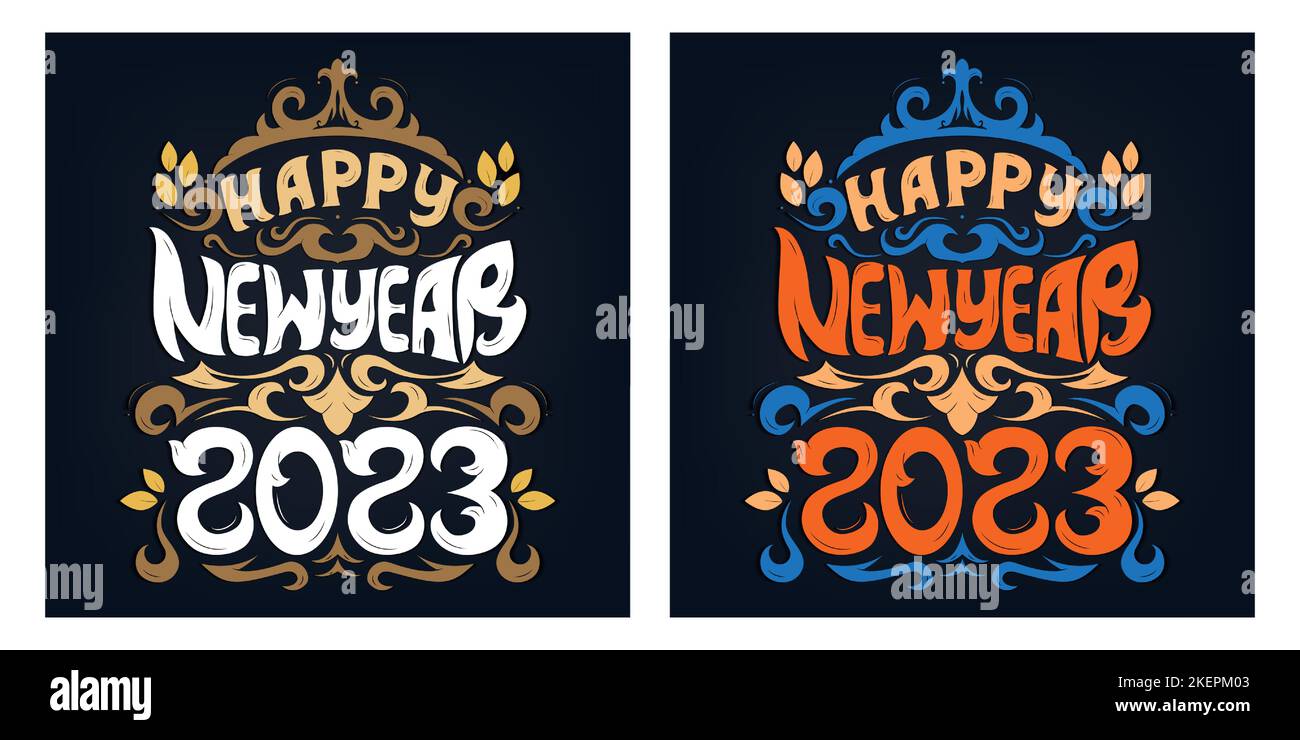 Felice anno nuovo 2023 tipografia decorativa e lettere a mano per la stampa di poster e t-shirt Illustrazione Vettoriale