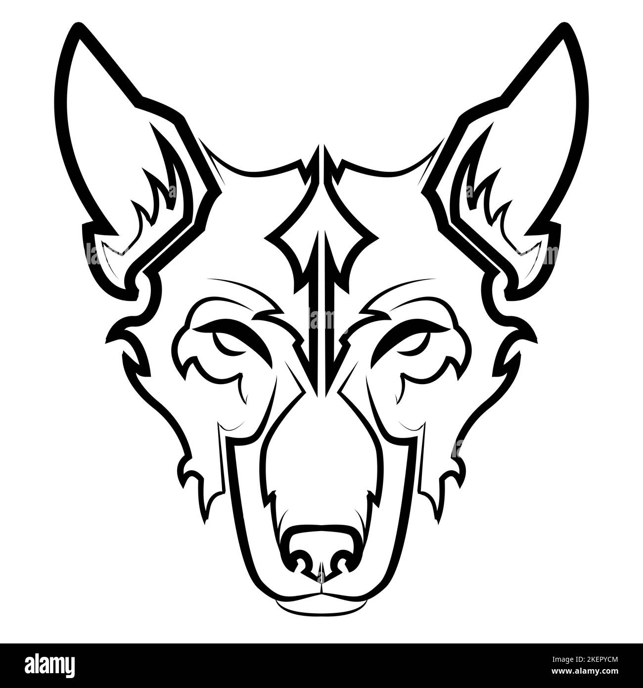 Linea bianca e nera arte della testa di lupo. Buon uso per simbolo, mascotte, icona, avatar, tatuaggio, T Shirt design, logo o qualsiasi altro design Illustrazione Vettoriale