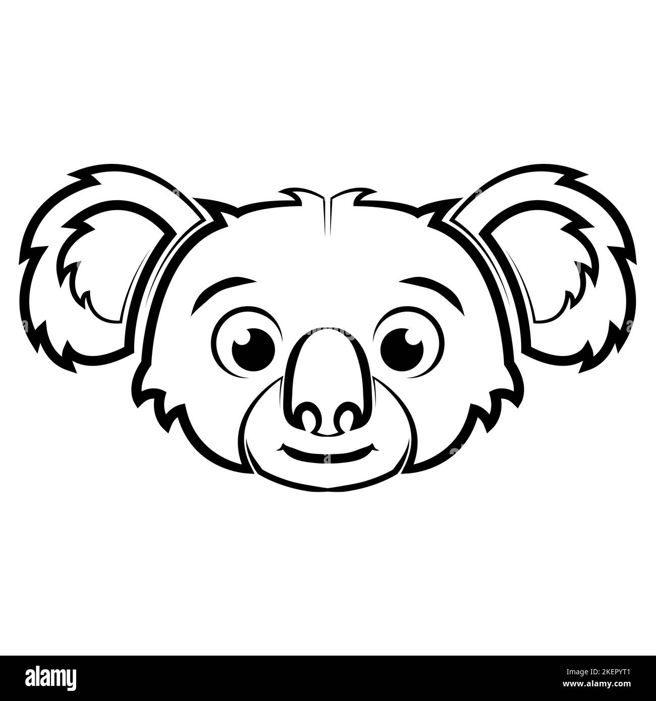 Linea bianca e nera dell'arte della testa di koala. Buon uso per simbolo, mascotte, icona, avatar, tatuaggio, T-Shirt design, logo o qualsiasi disegno. Illustrazione Vettoriale