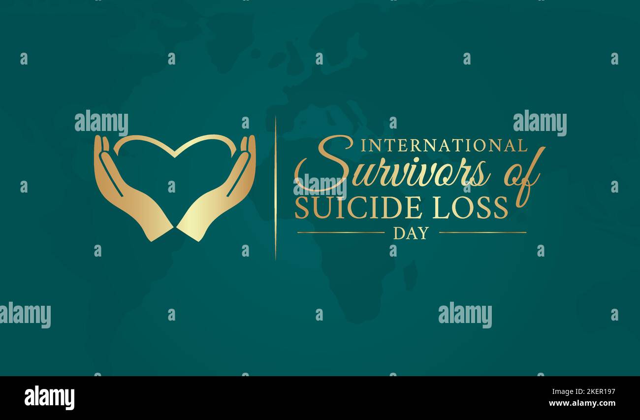 Teal International Survivors of Suicide Loss Day Illustrazione sfondo con testo in oro e icona Illustrazione Vettoriale