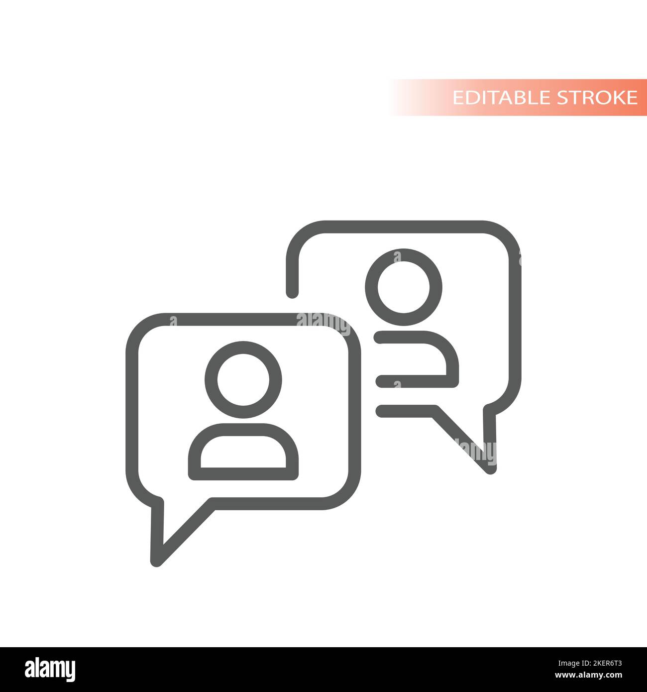 Persone, utente che parla in chat bubble line icona vettore. Conversazione online, simbolo del contorno della chiamata a fumetto. Illustrazione Vettoriale