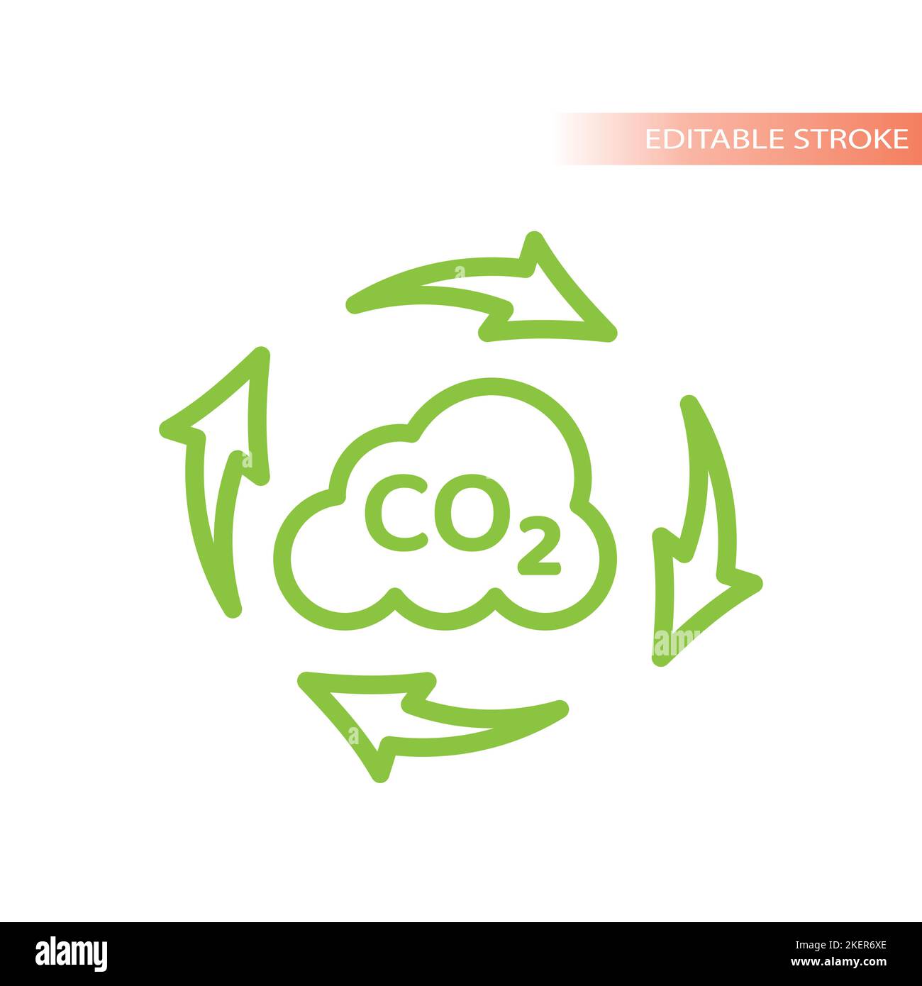 CO2 icona vettore di linee a forma di nuvola e frecce. Simbolo del ciclo di inquinamento da anidride carbonica. Illustrazione Vettoriale