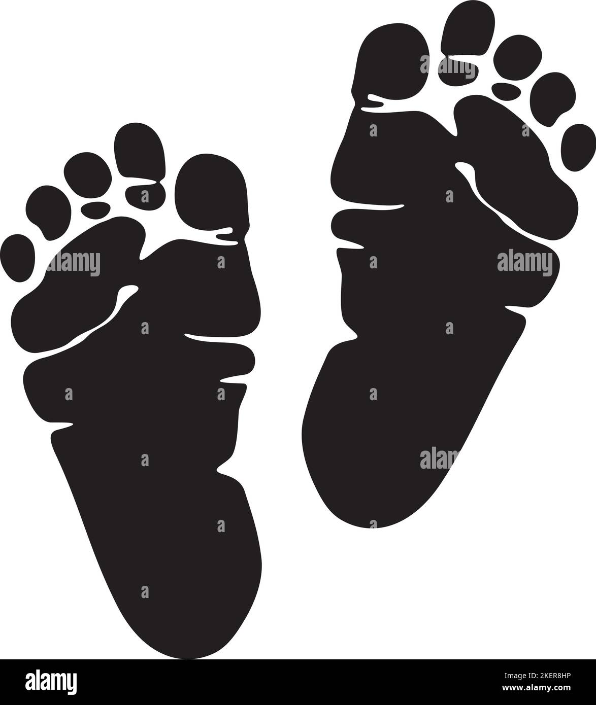 Immagine vettoriale in bianco e nero sul footprint del bambino. Passi. Illustrazione Vettoriale