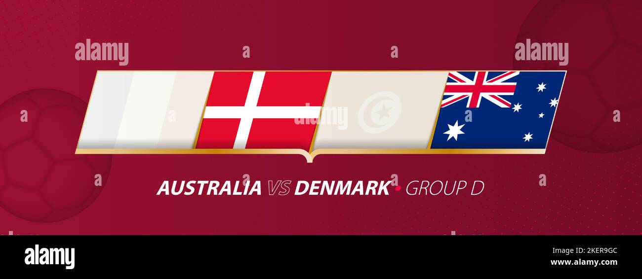 Australia - Danimarca figura della partita di calcio nel gruppo A. bandiere vettoriali. Illustrazione Vettoriale