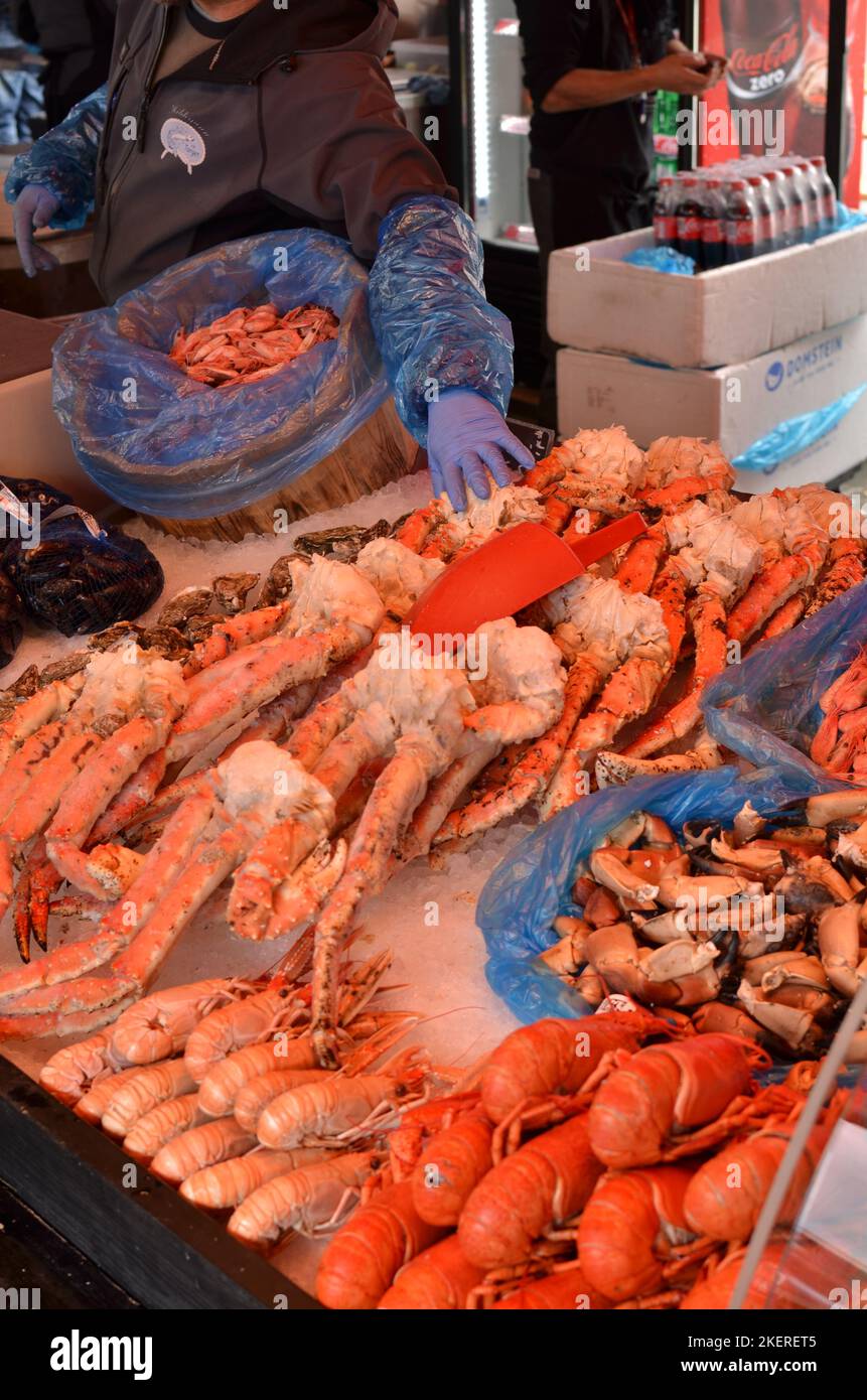 Pesce un mercato a Bergen Norvegia fresco gustoso Foto Stock