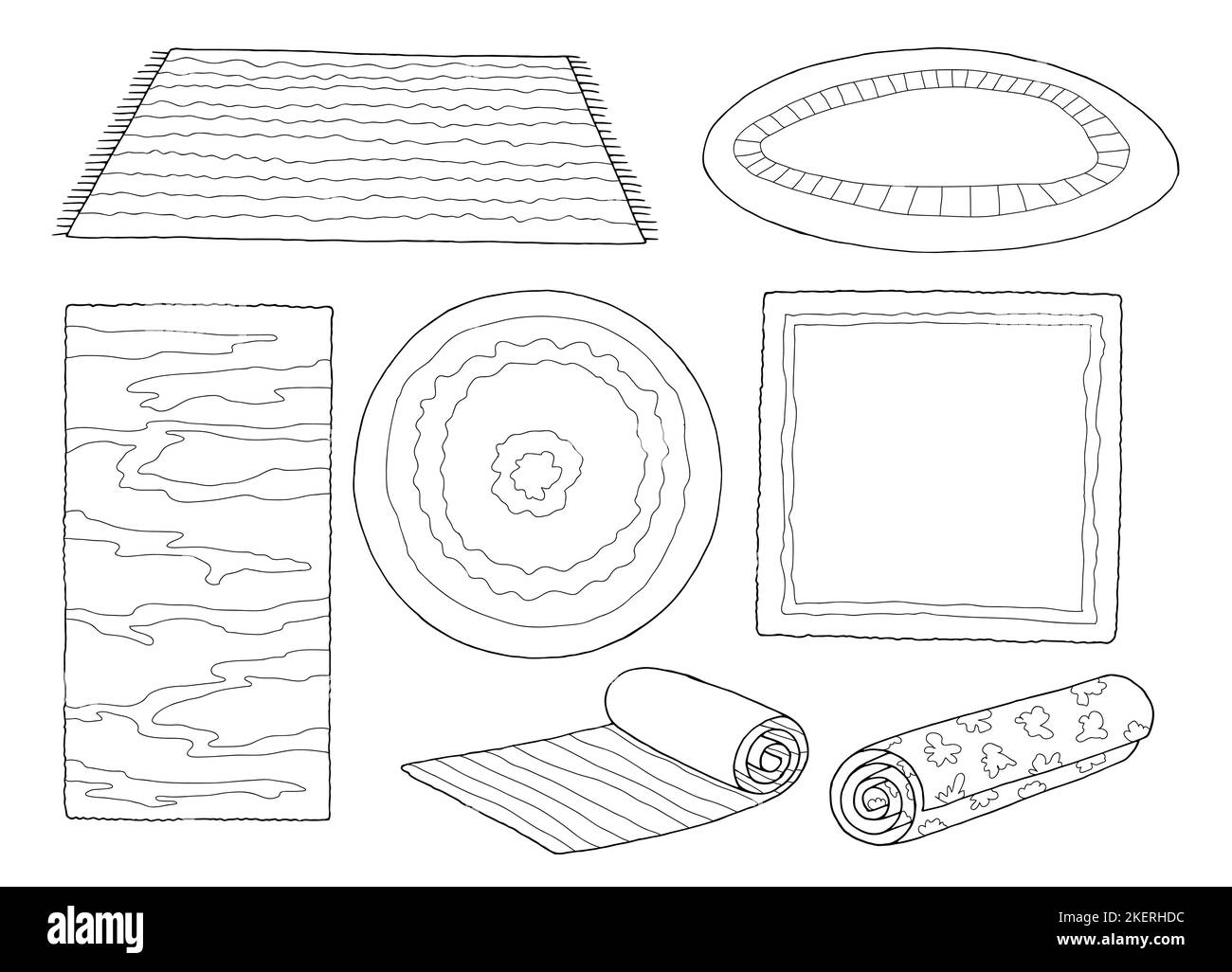 Set di tappeti grafica nero bianco schizzo isolato vettore di illustrazione Illustrazione Vettoriale
