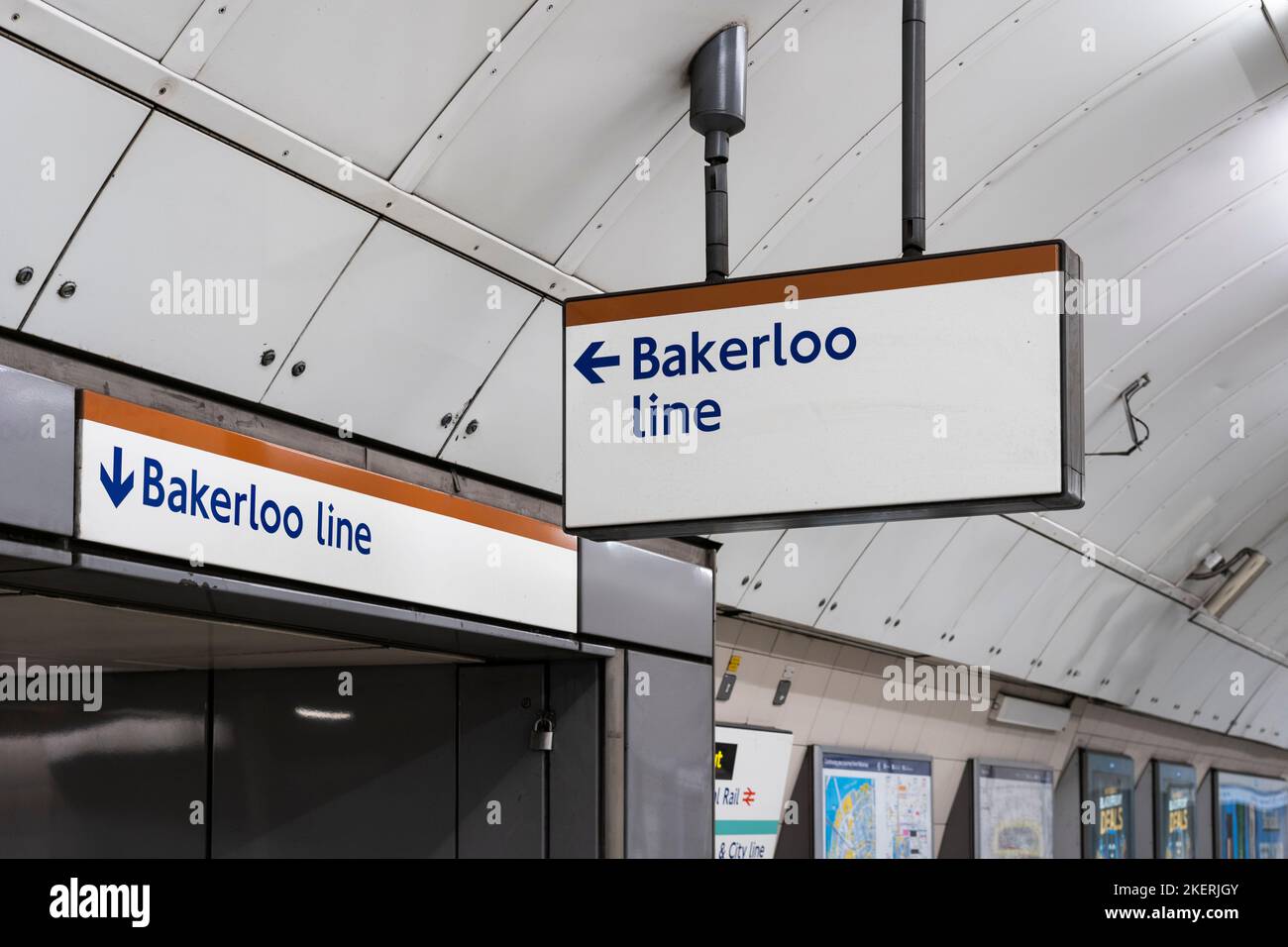Indicazioni per la linea metropolitana Bakerloo. Concetto: London Travel, chiusura di linea, azione industriale, lavori di manutenzione, colpo di tube driver Foto Stock