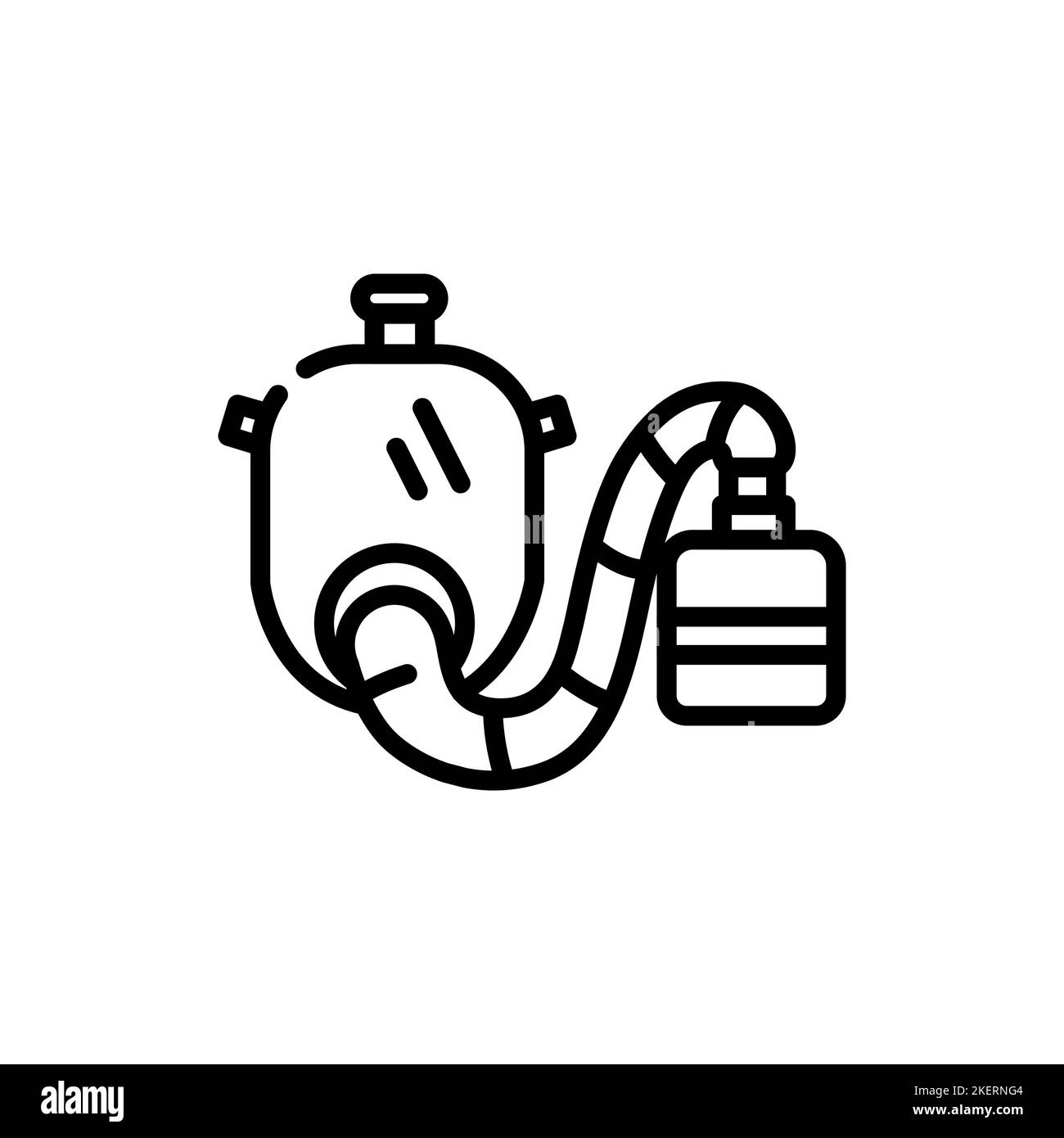 Icona linea nera della maschera respiratore. Apparecchio per la respirazione dell'ossigeno. Illustrazione Vettoriale