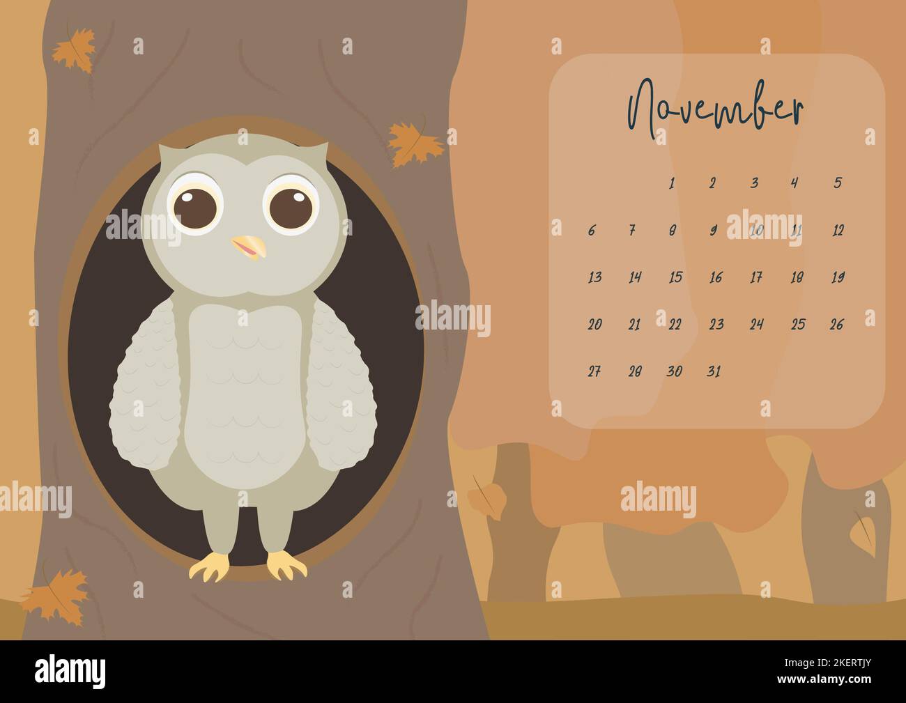 calendario 2023 novembre carino personaggio gufo Foto Stock