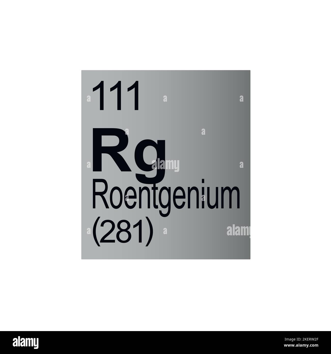 Roentgenium elemento chimico di Mendeleev Tavola periodica su sfondo grigio. Illustrazione Vettoriale