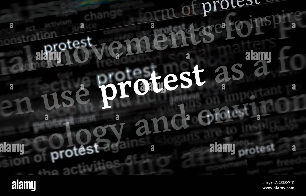 Notizie principali attraverso i media internazionali con protesta e movimento di resistenza sociale. Concetto astratto dei titoli di notizie sugli schermi di rumore. TV glitch eff Foto Stock