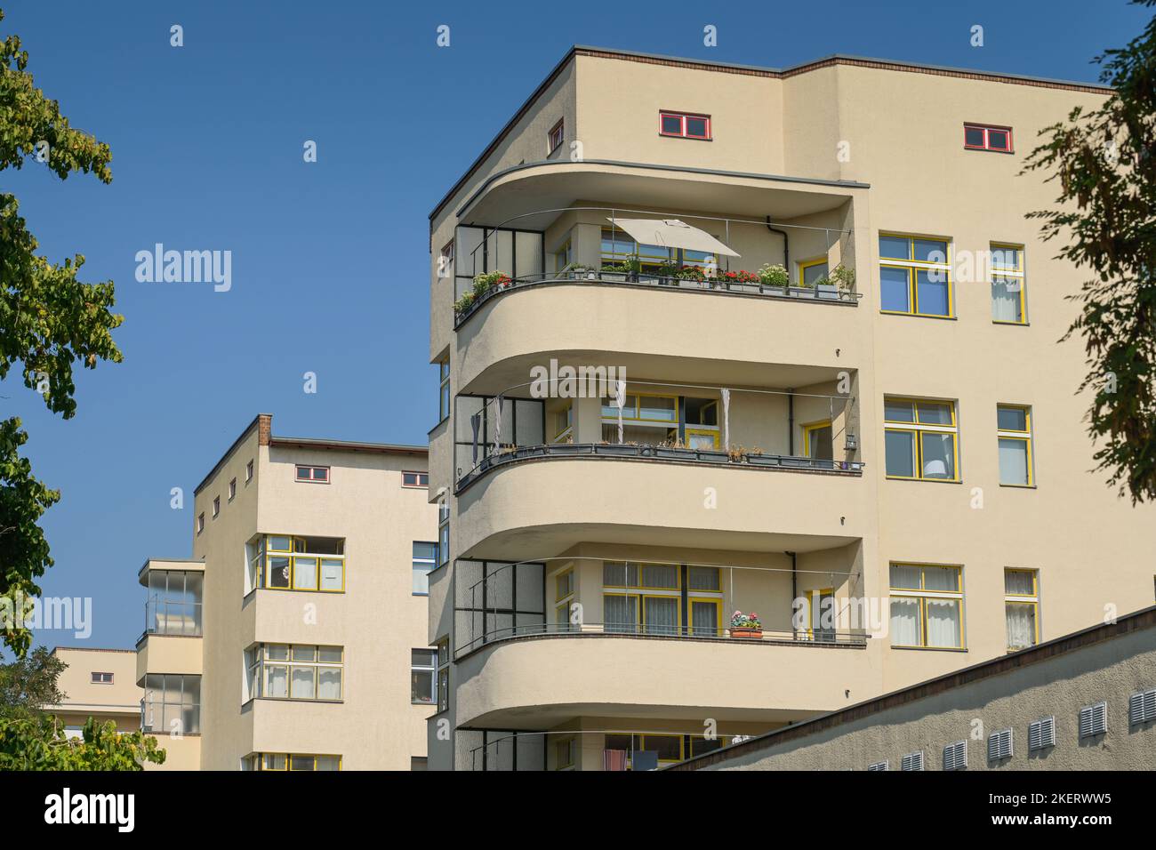 UNESCO Welterbe Siedlung, Wohnstadt Carl Legien, Erich-Weinert-Straße / Sodtkestraße, Prenzlauer Berg, Pankow, Berlino, Germania Foto Stock