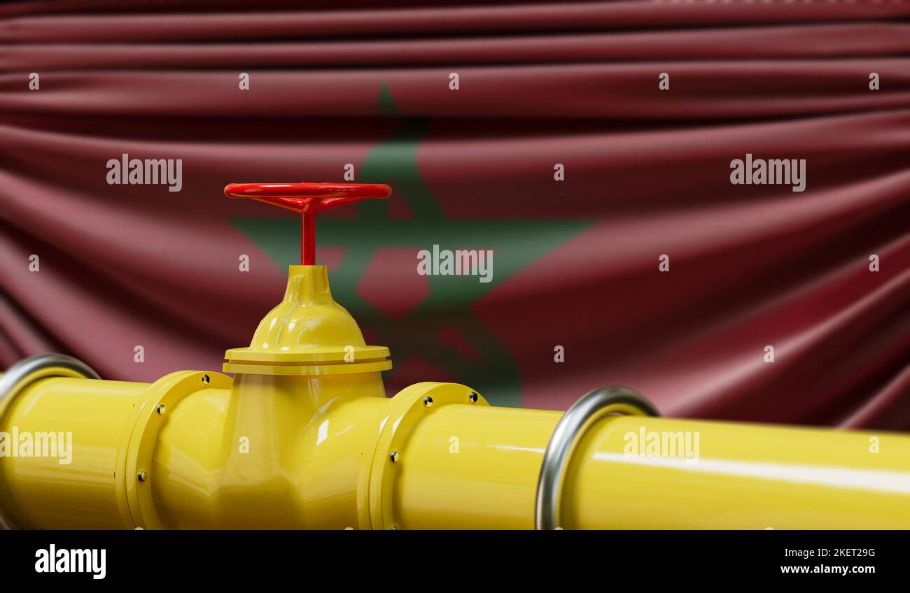 Gasdotto per il petrolio e il gas del Marocco. Concetto di industria petrolifera. 3D rendering Foto Stock