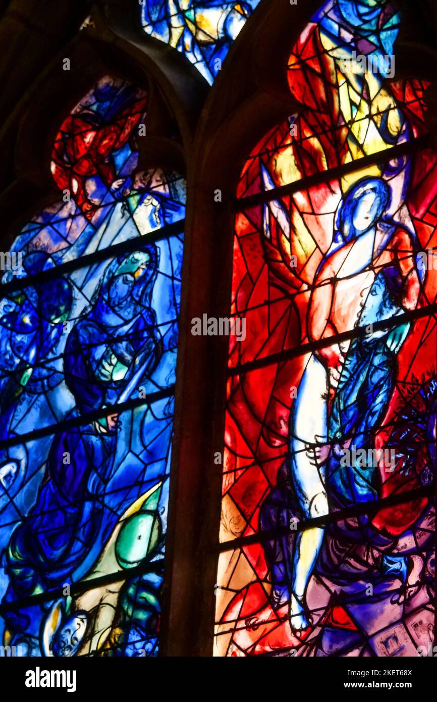 Vetrate di Marc Chagall Metz, Cattedrale, Mosella, Lorena, regione Grand Est, Francia Foto Stock