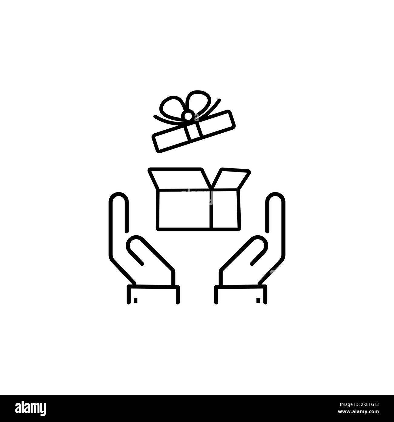 Icona linea vettoriale prodotto. Maniglia con segno di attenzione, riquadro con icona a mani vettore su sfondo bianco. Colore modificabile Illustrazione Vettoriale