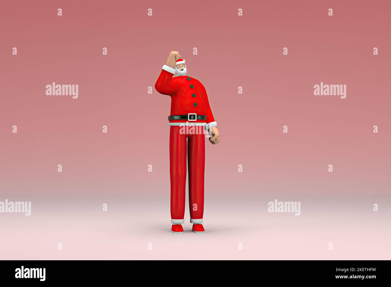 Un uomo che indossa il costume di Babbo Natale. Egli è espressione di mano quando parla. 3d rendering del carattere cartoon in recitazione. Foto Stock