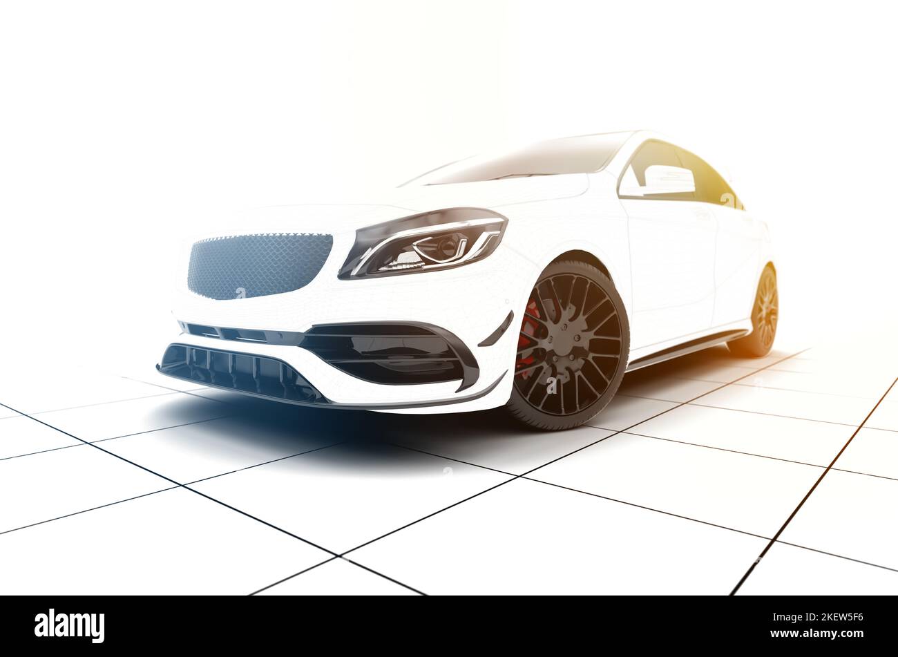 Bella auto sportiva wireframe generico senza marchio in luce del sole: 3D illustrazione Foto Stock