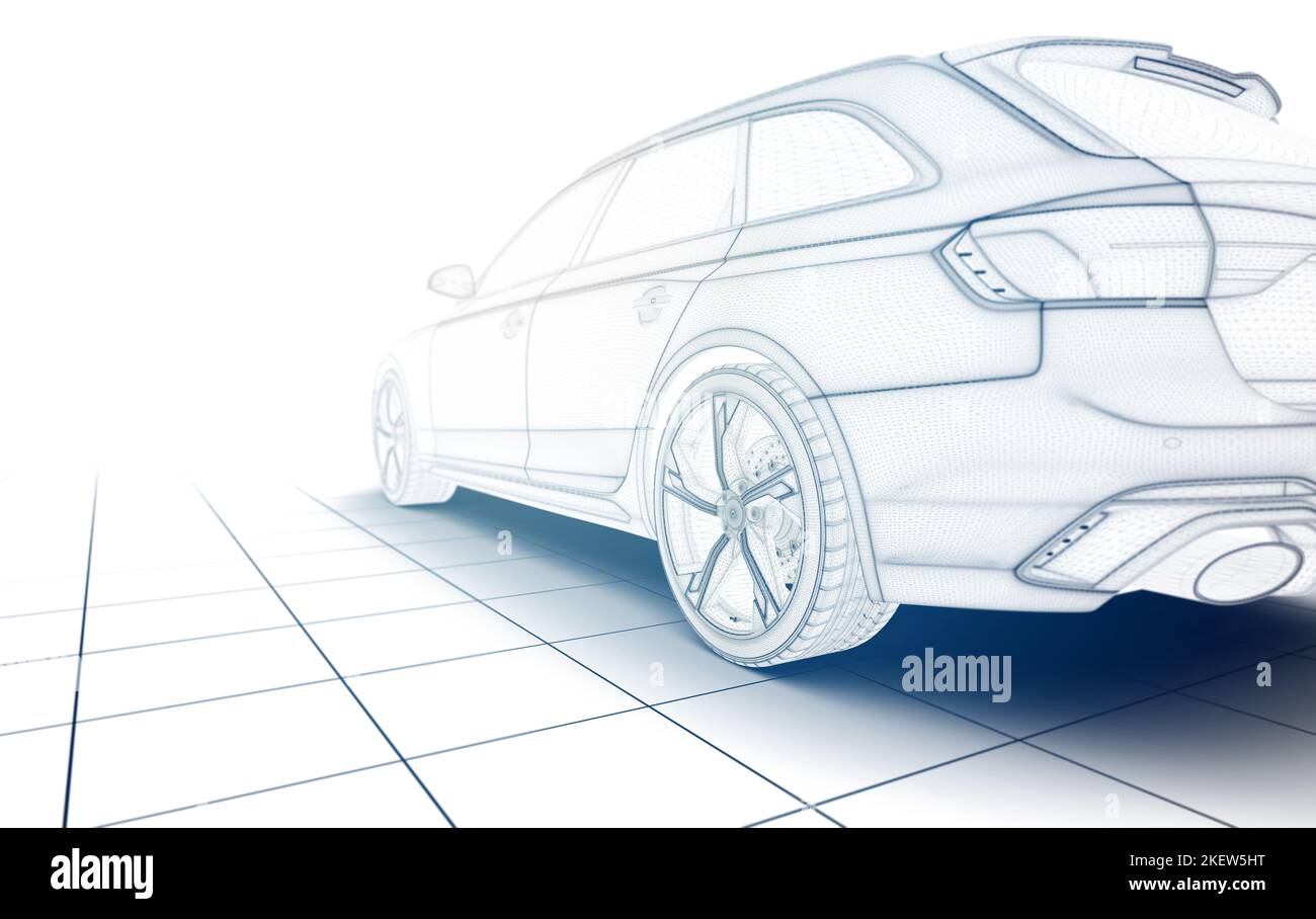 Generico auto wireframe senza marchio alla luce: 3D illustrazione Foto Stock