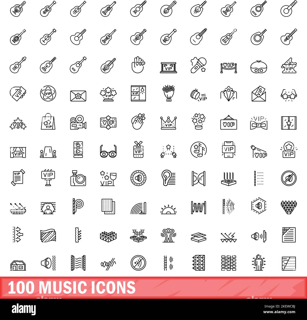 100 icone musicali impostate. Illustrazione di 100 icone musicali set vettoriale isolato su sfondo bianco Illustrazione Vettoriale