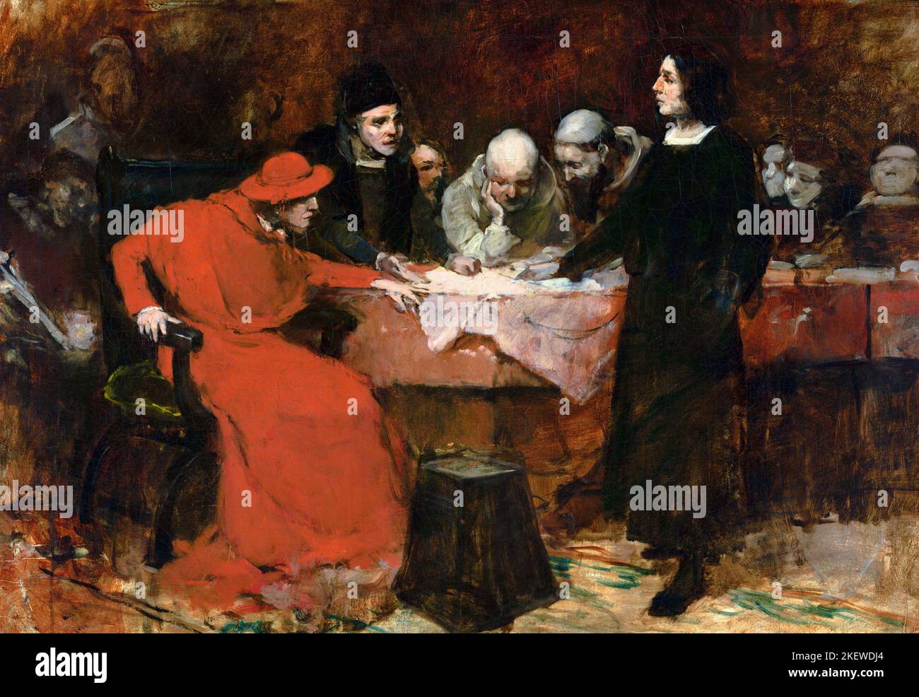 Colombo davanti al Concilio di Salamanca dell'artista americano Frank Duveneck (1848-1919), olio su tela, 1876 Foto Stock