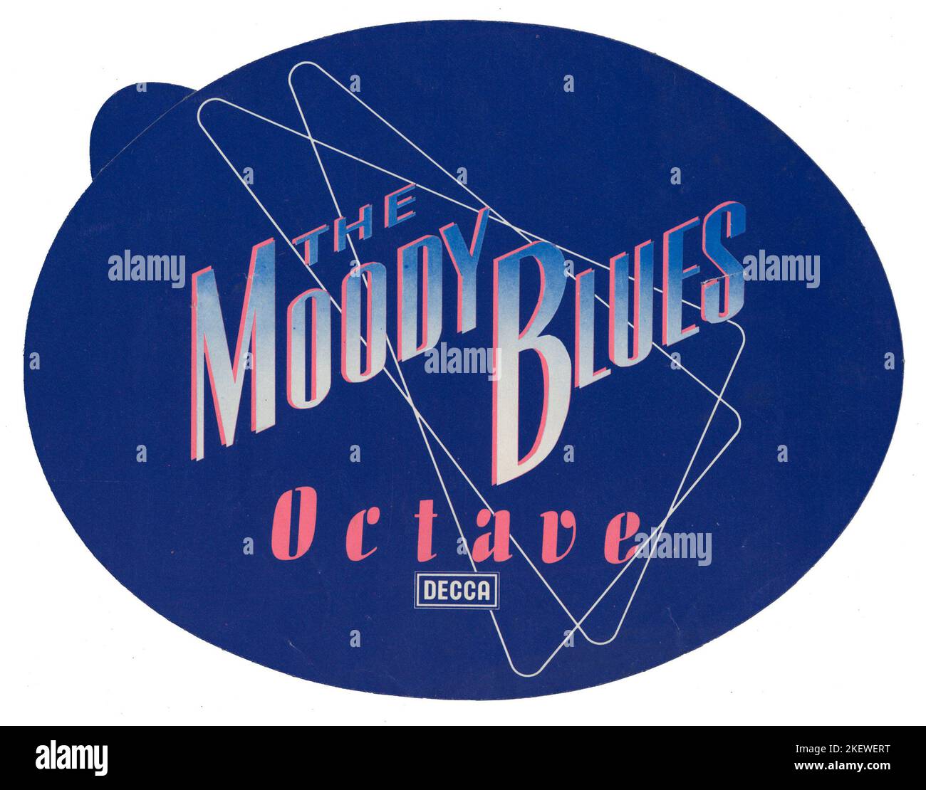 1978 Moody Blues Decca Records adesivo promozionale in carta ovale che pubblicizza il nuovo album Octave. Da un'esposizione in negozio di record in 1978. Foto Stock