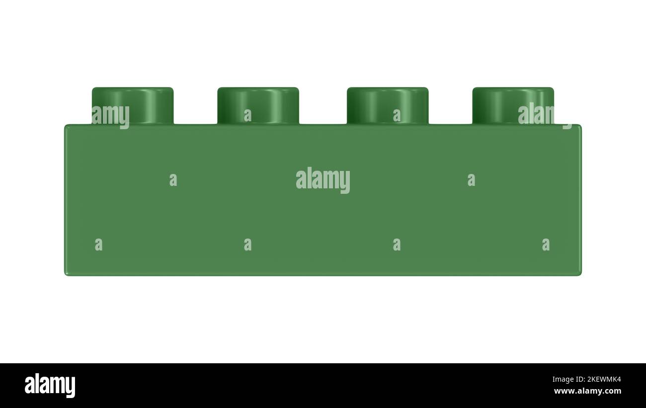 Blocco Lego verde menta isolato su sfondo bianco. Vista ravvicinata di un mattone di plastica per bambini per costruttori, Vista frontale. Alta qualità 3D Ren Foto Stock
