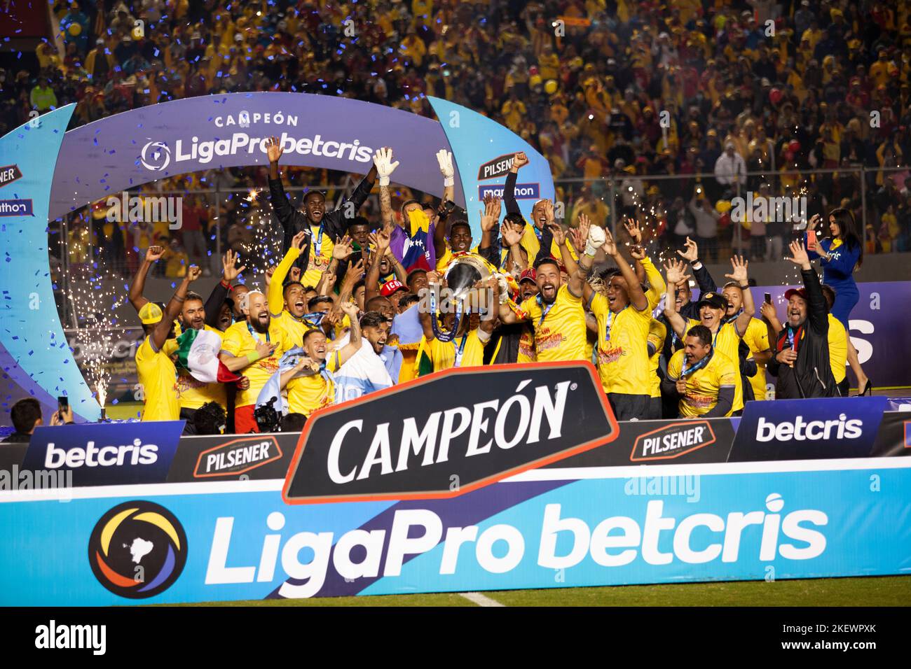 Aucas vince e celebra la coppa nazionale ecuadoriana liga pro per la prima volta nella storia Foto Stock