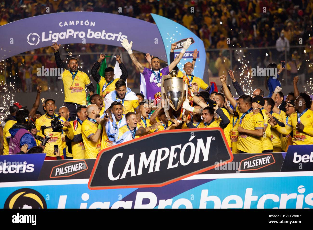 Aucas vince e celebra la coppa nazionale ecuadoriana liga pro per la prima volta nella storia Foto Stock