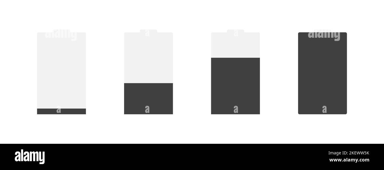 Icone dell'indicatore di carica della batteria. Indicatori del livello di carica della batteria piatti. Illustrazione vettoriale Illustrazione Vettoriale