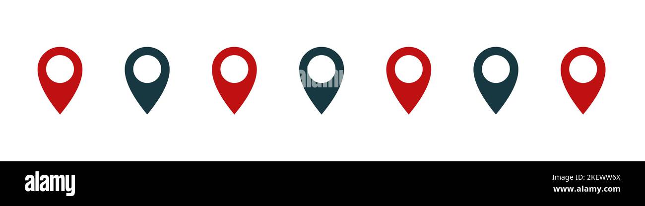 Icone del puntatore o di navigazione. Icona posizione PIN. Puntatore della mappa. Design piatto. Illustrazione vettoriale Illustrazione Vettoriale