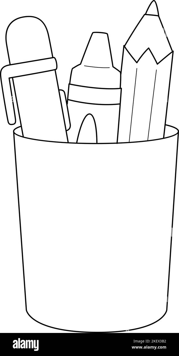 Tazza di matita isolato colorazione pagina Illustrazione Vettoriale