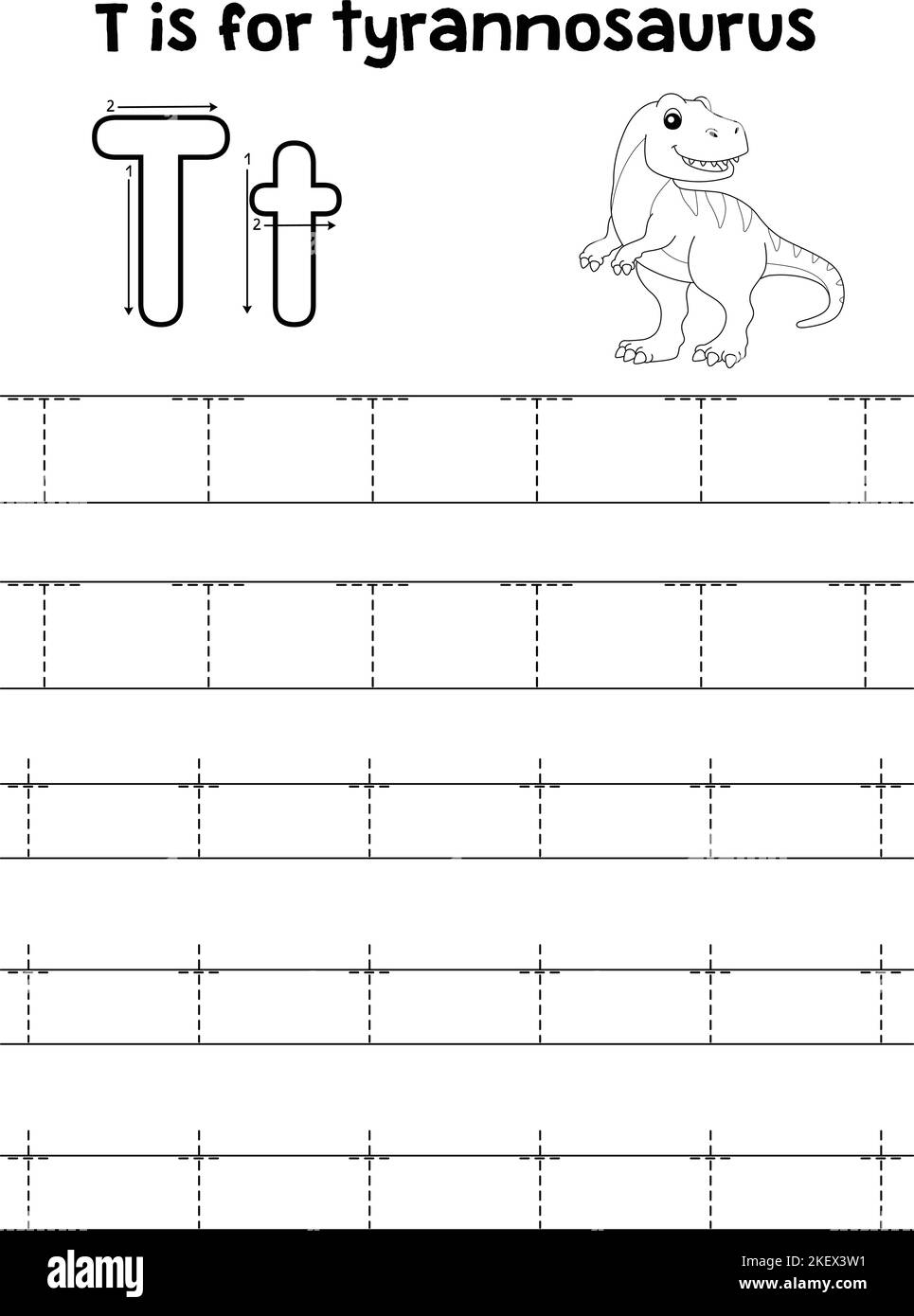 Tyrannosaurus Dino Tracing Letter ABC Coloring T Illustrazione Vettoriale